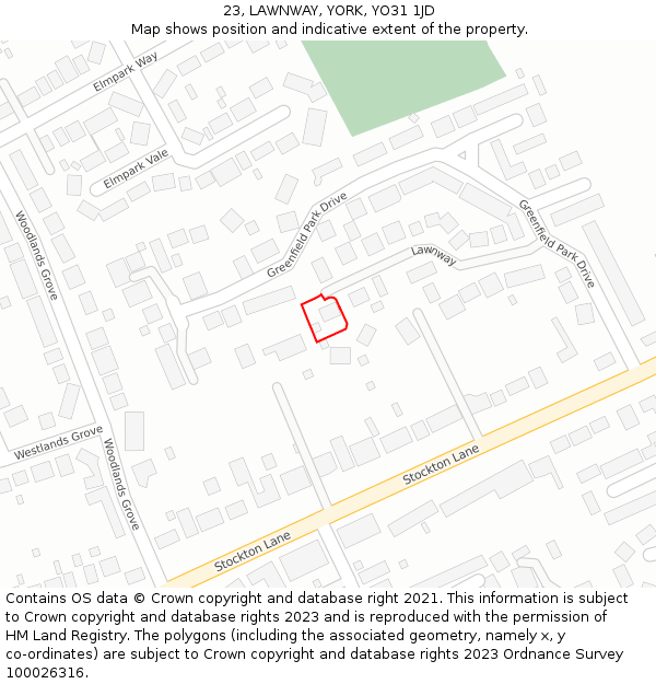 23, LAWNWAY, YORK, YO31 1JD: Location map and indicative extent of plot