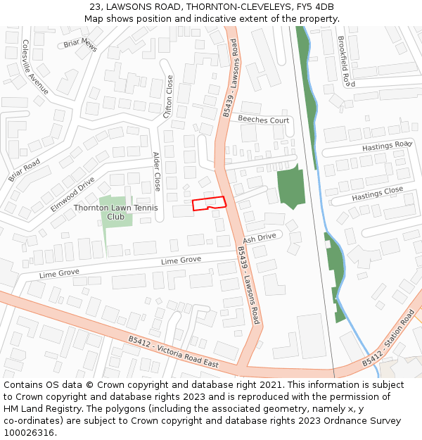 23, LAWSONS ROAD, THORNTON-CLEVELEYS, FY5 4DB: Location map and indicative extent of plot