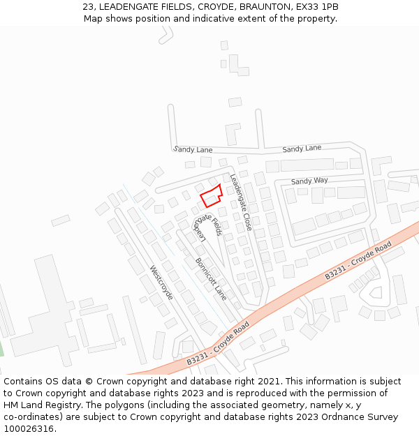 23, LEADENGATE FIELDS, CROYDE, BRAUNTON, EX33 1PB: Location map and indicative extent of plot