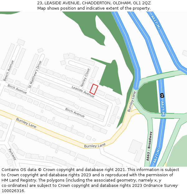 23, LEASIDE AVENUE, CHADDERTON, OLDHAM, OL1 2QZ: Location map and indicative extent of plot