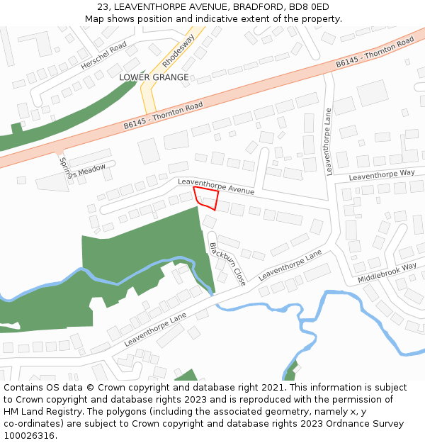 23, LEAVENTHORPE AVENUE, BRADFORD, BD8 0ED: Location map and indicative extent of plot