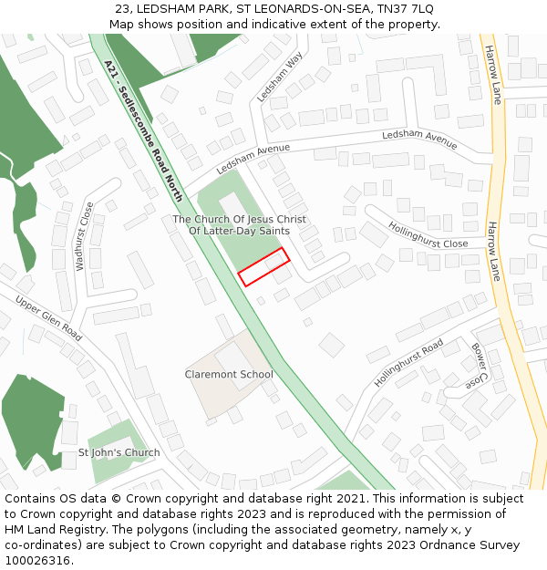 23, LEDSHAM PARK, ST LEONARDS-ON-SEA, TN37 7LQ: Location map and indicative extent of plot