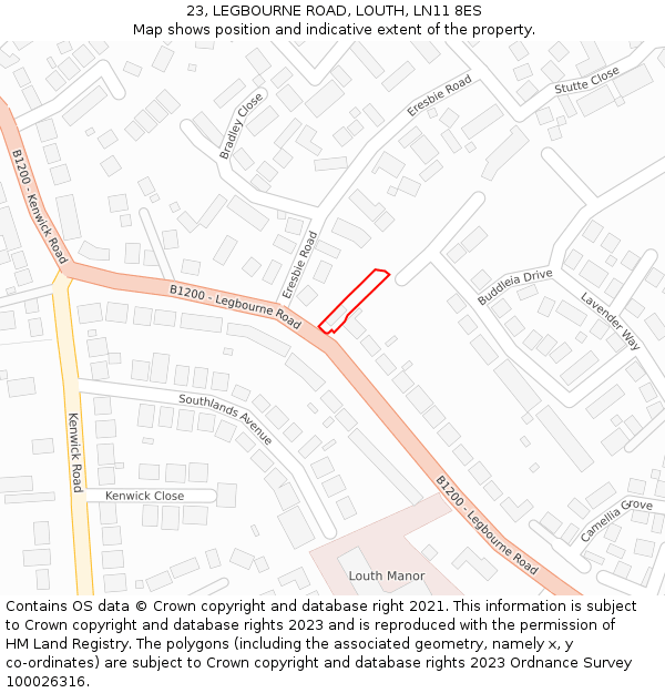 23, LEGBOURNE ROAD, LOUTH, LN11 8ES: Location map and indicative extent of plot