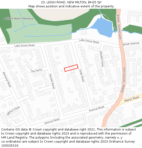 23, LEIGH ROAD, NEW MILTON, BH25 5JY: Location map and indicative extent of plot