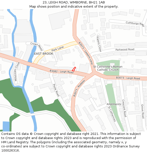 23, LEIGH ROAD, WIMBORNE, BH21 1AB: Location map and indicative extent of plot