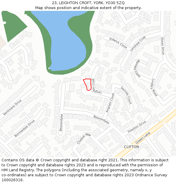 23, LEIGHTON CROFT, YORK, YO30 5ZQ: Location map and indicative extent of plot