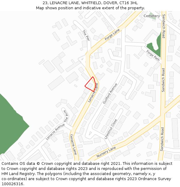 23, LENACRE LANE, WHITFIELD, DOVER, CT16 3HL: Location map and indicative extent of plot