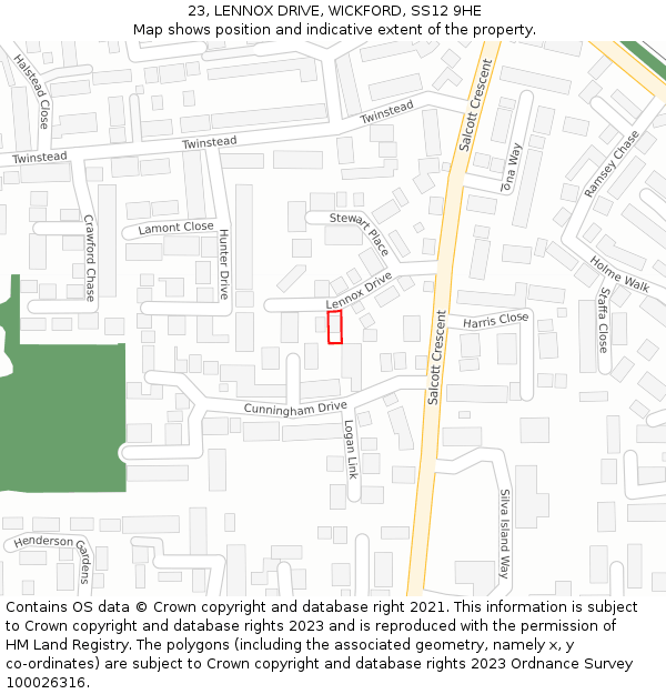 23, LENNOX DRIVE, WICKFORD, SS12 9HE: Location map and indicative extent of plot