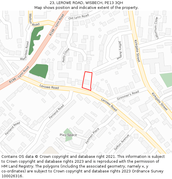 23, LEROWE ROAD, WISBECH, PE13 3QH: Location map and indicative extent of plot