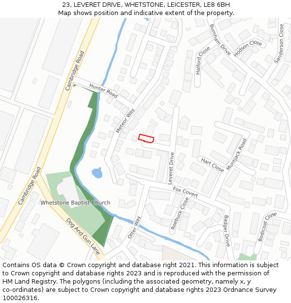 23, LEVERET DRIVE, WHETSTONE, LEICESTER, LE8 6BH: Location map and indicative extent of plot