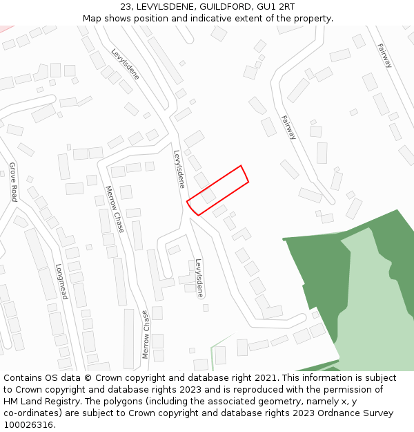 23, LEVYLSDENE, GUILDFORD, GU1 2RT: Location map and indicative extent of plot