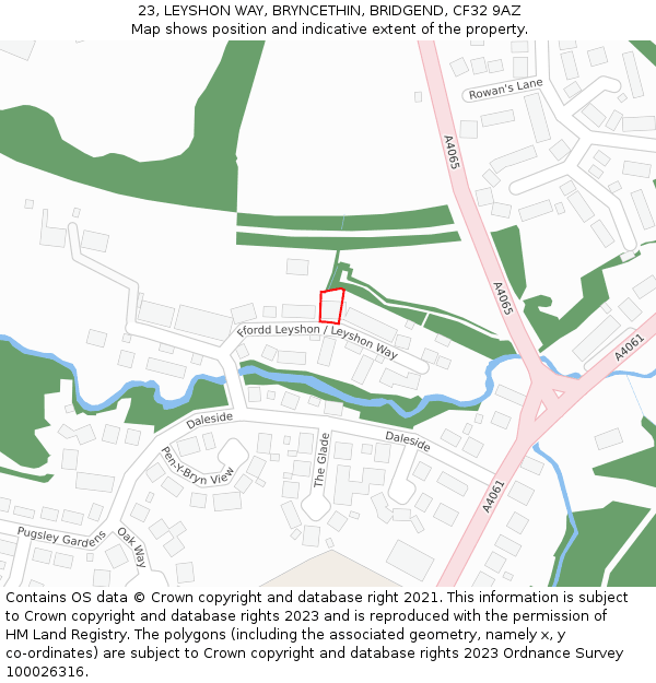 23, LEYSHON WAY, BRYNCETHIN, BRIDGEND, CF32 9AZ: Location map and indicative extent of plot