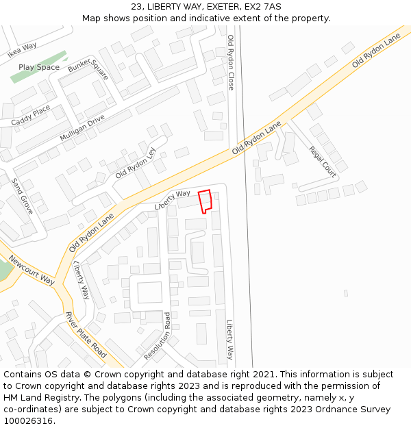 23, LIBERTY WAY, EXETER, EX2 7AS: Location map and indicative extent of plot