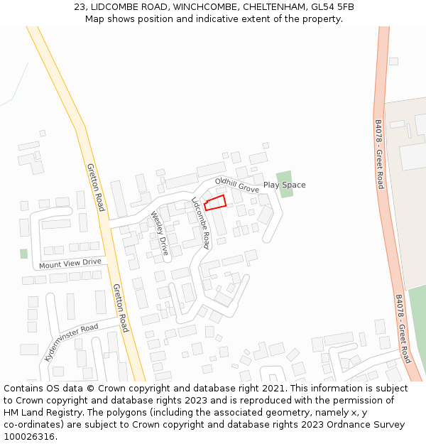 23, LIDCOMBE ROAD, WINCHCOMBE, CHELTENHAM, GL54 5FB: Location map and indicative extent of plot