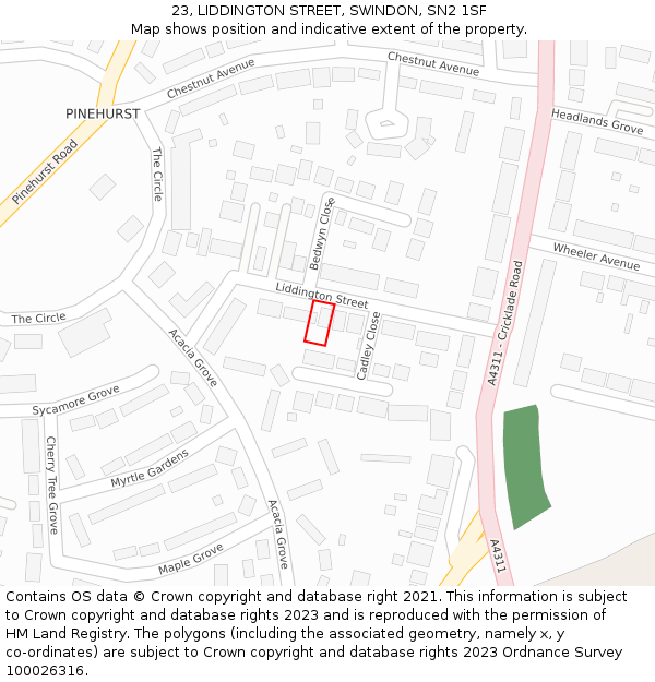 23, LIDDINGTON STREET, SWINDON, SN2 1SF: Location map and indicative extent of plot