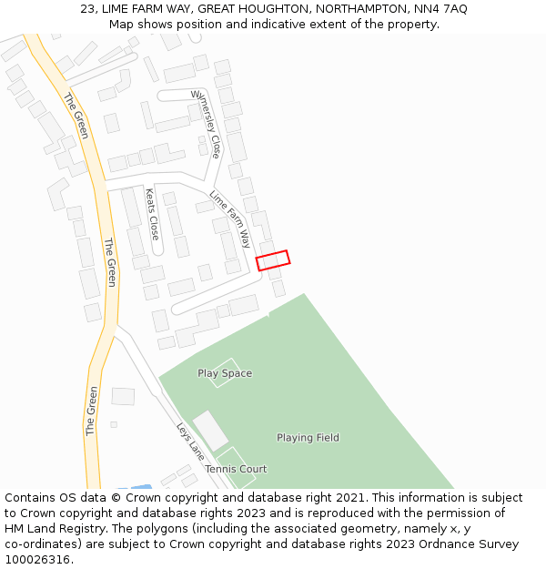 23, LIME FARM WAY, GREAT HOUGHTON, NORTHAMPTON, NN4 7AQ: Location map and indicative extent of plot