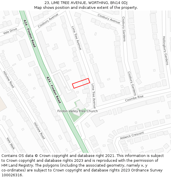 23, LIME TREE AVENUE, WORTHING, BN14 0DJ: Location map and indicative extent of plot