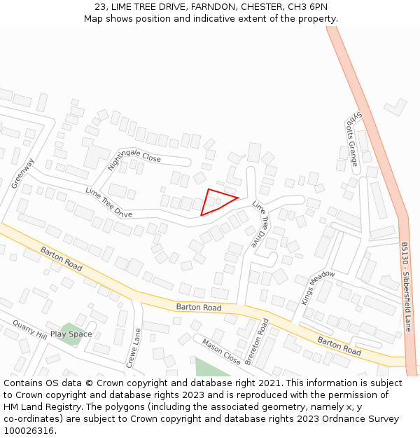 23, LIME TREE DRIVE, FARNDON, CHESTER, CH3 6PN: Location map and indicative extent of plot