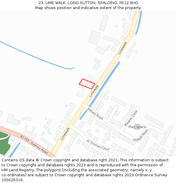 23, LIME WALK, LONG SUTTON, SPALDING, PE12 9HG: Location map and indicative extent of plot