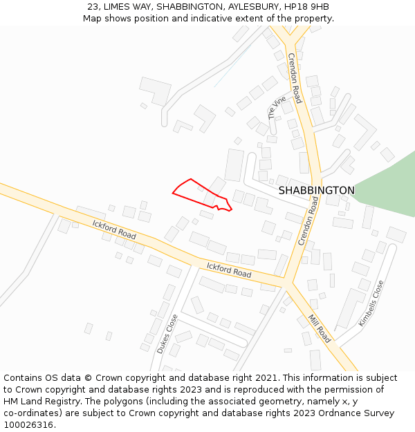 23, LIMES WAY, SHABBINGTON, AYLESBURY, HP18 9HB: Location map and indicative extent of plot