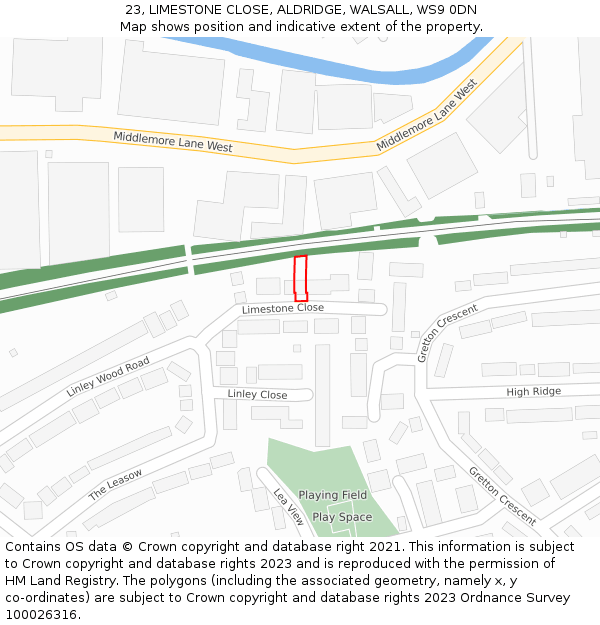 23, LIMESTONE CLOSE, ALDRIDGE, WALSALL, WS9 0DN: Location map and indicative extent of plot