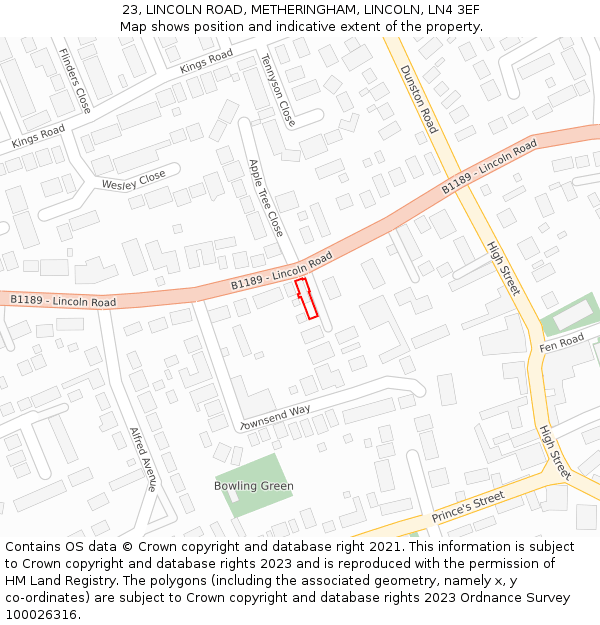 23, LINCOLN ROAD, METHERINGHAM, LINCOLN, LN4 3EF: Location map and indicative extent of plot