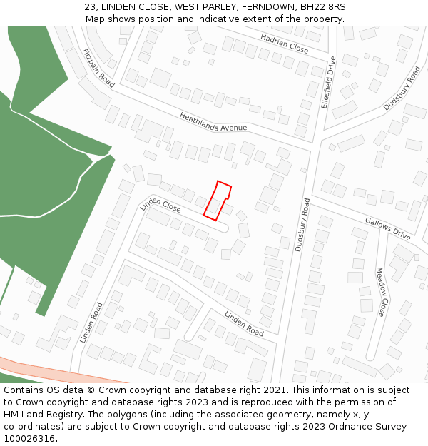 23, LINDEN CLOSE, WEST PARLEY, FERNDOWN, BH22 8RS: Location map and indicative extent of plot