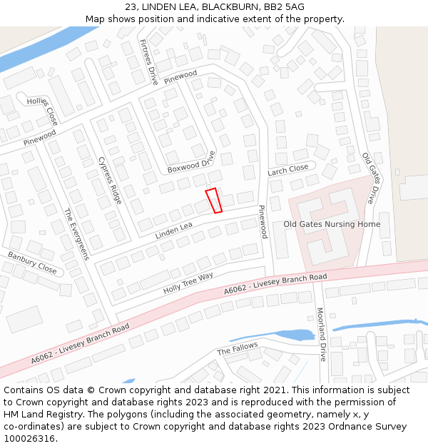 23, LINDEN LEA, BLACKBURN, BB2 5AG: Location map and indicative extent of plot