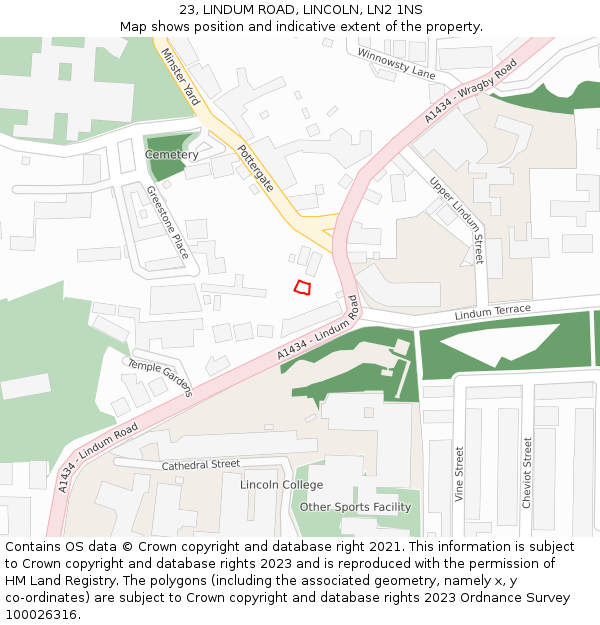 23, LINDUM ROAD, LINCOLN, LN2 1NS: Location map and indicative extent of plot