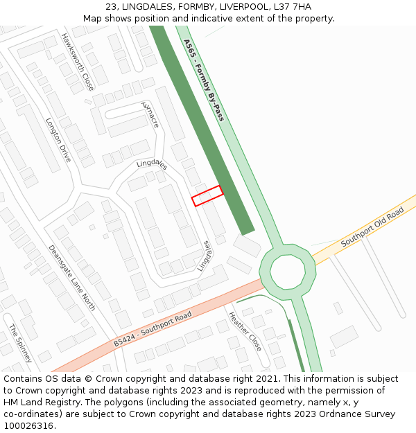 23, LINGDALES, FORMBY, LIVERPOOL, L37 7HA: Location map and indicative extent of plot