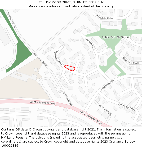 23, LINGMOOR DRIVE, BURNLEY, BB12 8UY: Location map and indicative extent of plot