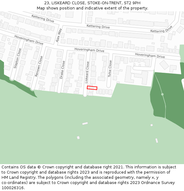 23, LISKEARD CLOSE, STOKE-ON-TRENT, ST2 9PH: Location map and indicative extent of plot