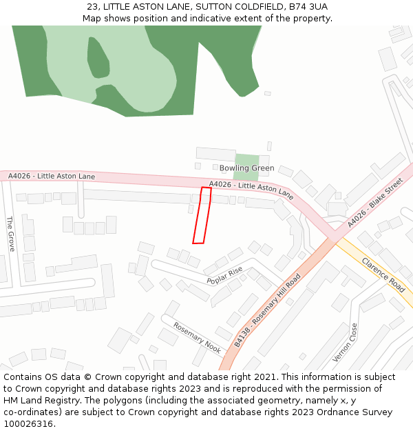 23, LITTLE ASTON LANE, SUTTON COLDFIELD, B74 3UA: Location map and indicative extent of plot