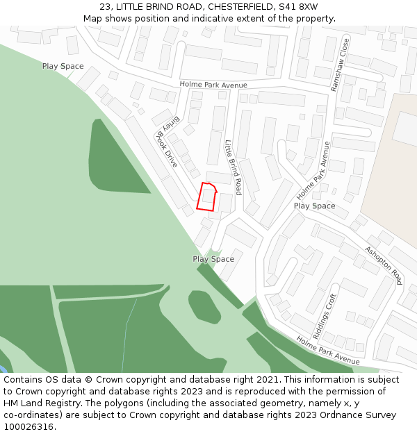 23, LITTLE BRIND ROAD, CHESTERFIELD, S41 8XW: Location map and indicative extent of plot