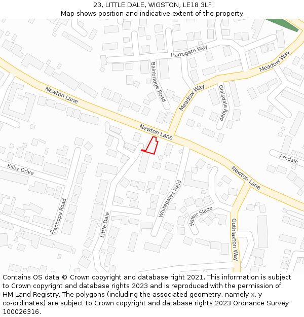 23, LITTLE DALE, WIGSTON, LE18 3LF: Location map and indicative extent of plot
