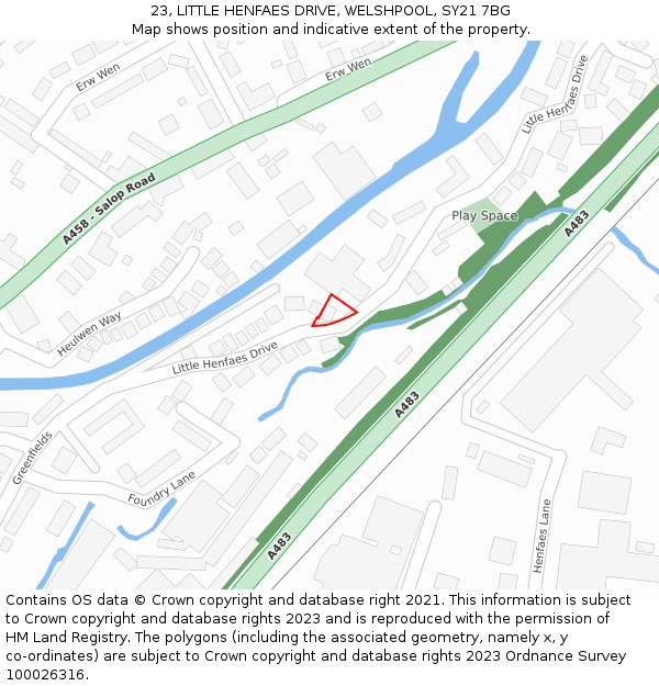 23, LITTLE HENFAES DRIVE, WELSHPOOL, SY21 7BG: Location map and indicative extent of plot