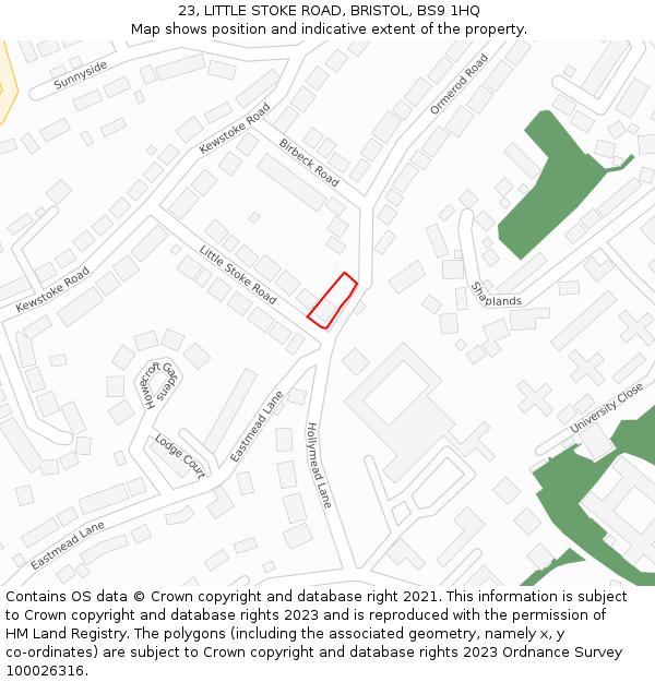 23, LITTLE STOKE ROAD, BRISTOL, BS9 1HQ: Location map and indicative extent of plot