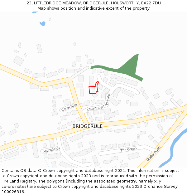 23, LITTLEBRIDGE MEADOW, BRIDGERULE, HOLSWORTHY, EX22 7DU: Location map and indicative extent of plot