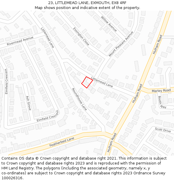 23, LITTLEMEAD LANE, EXMOUTH, EX8 4RF: Location map and indicative extent of plot