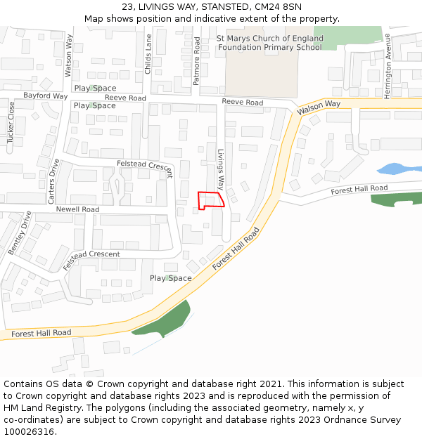 23, LIVINGS WAY, STANSTED, CM24 8SN: Location map and indicative extent of plot