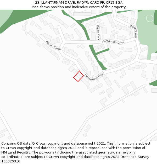 23, LLANTARNAM DRIVE, RADYR, CARDIFF, CF15 8GA: Location map and indicative extent of plot