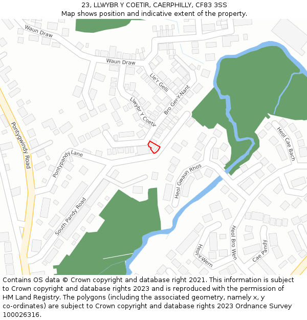 23, LLWYBR Y COETIR, CAERPHILLY, CF83 3SS: Location map and indicative extent of plot