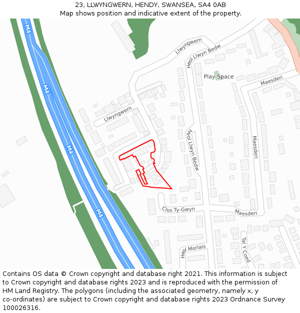 23, LLWYNGWERN, HENDY, SWANSEA, SA4 0AB: Location map and indicative extent of plot