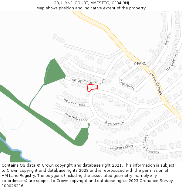 23, LLYNFI COURT, MAESTEG, CF34 9NJ: Location map and indicative extent of plot