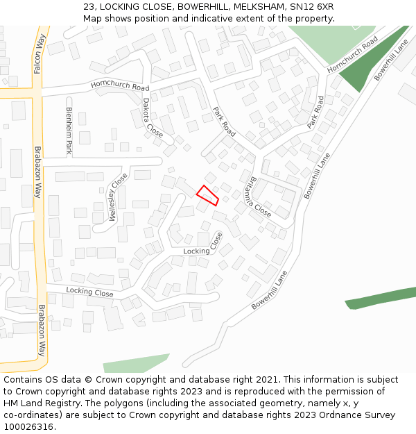 23, LOCKING CLOSE, BOWERHILL, MELKSHAM, SN12 6XR: Location map and indicative extent of plot