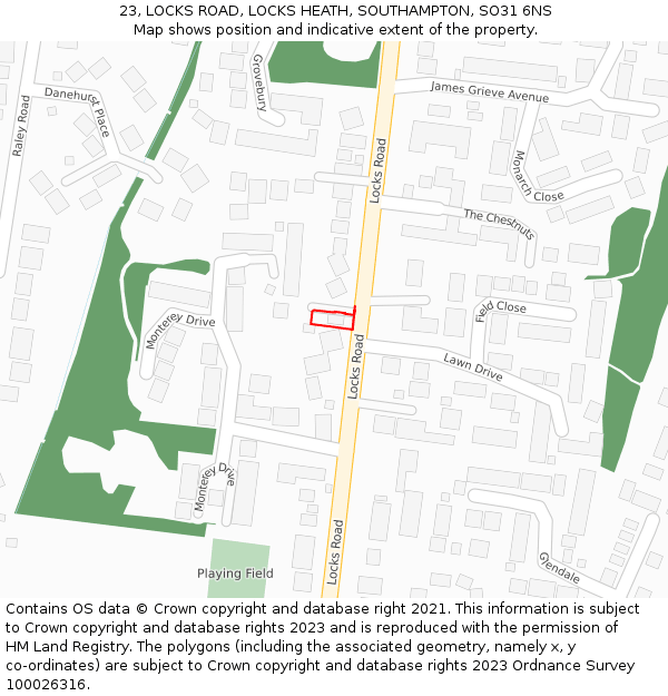23, LOCKS ROAD, LOCKS HEATH, SOUTHAMPTON, SO31 6NS: Location map and indicative extent of plot