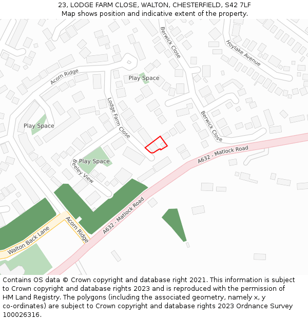 23, LODGE FARM CLOSE, WALTON, CHESTERFIELD, S42 7LF: Location map and indicative extent of plot