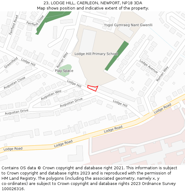 23, LODGE HILL, CAERLEON, NEWPORT, NP18 3DA: Location map and indicative extent of plot