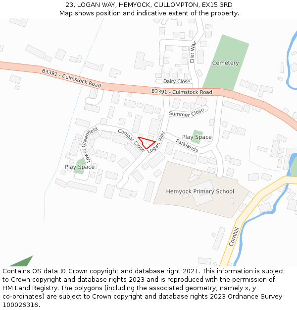 23, LOGAN WAY, HEMYOCK, CULLOMPTON, EX15 3RD: Location map and indicative extent of plot