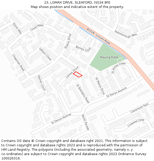 23, LOMAX DRIVE, SLEAFORD, NG34 8FE: Location map and indicative extent of plot